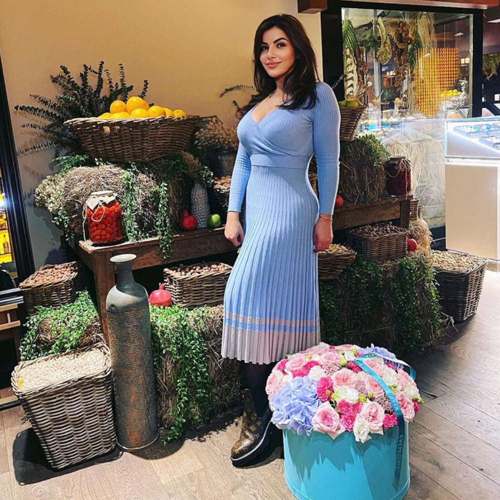 Ribbed V-Neck Knit Maxi Dress