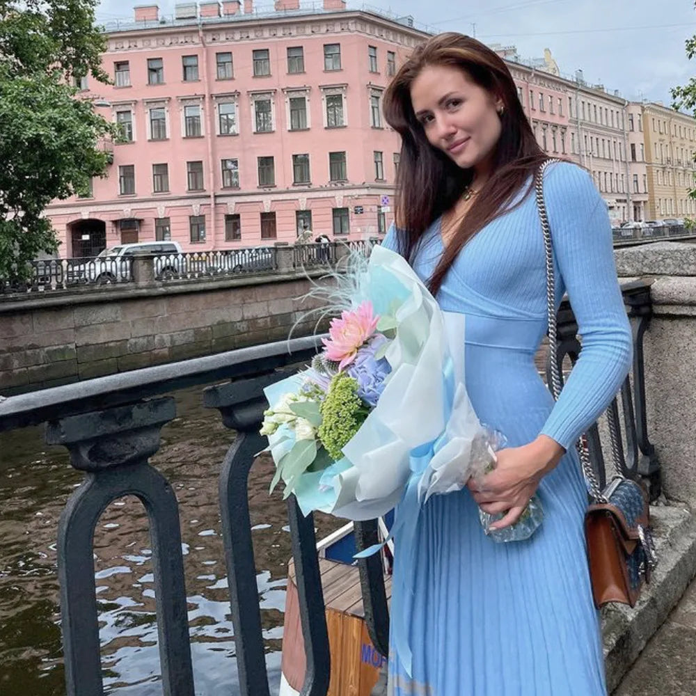 Ribbed V-Neck Knit Maxi Dress