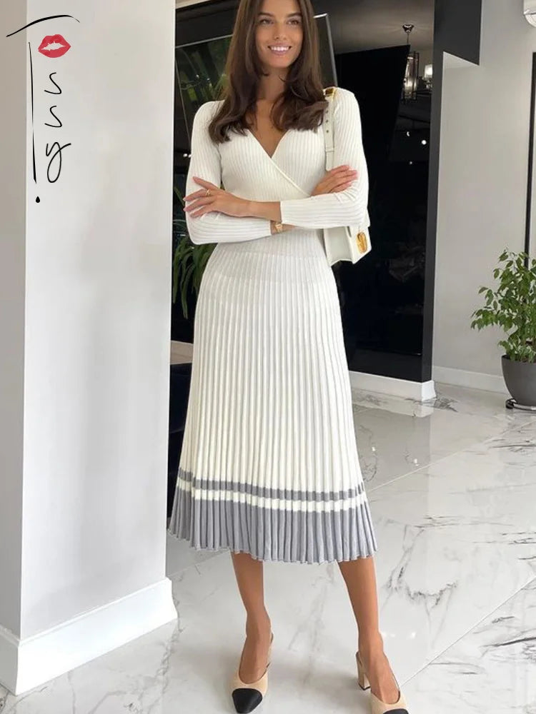 Ribbed V-Neck Knit Maxi Dress