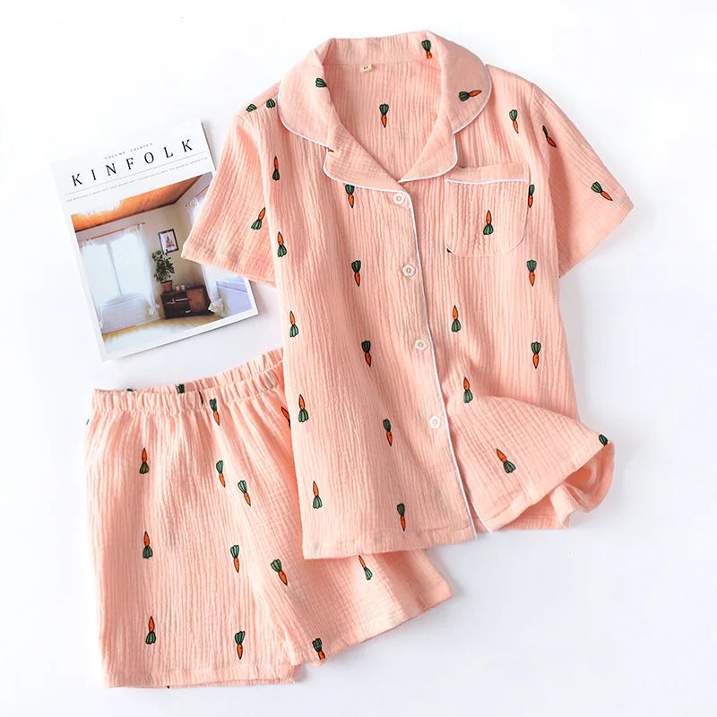 allvariants:: Pink pajama set with carrot pattern on a white background