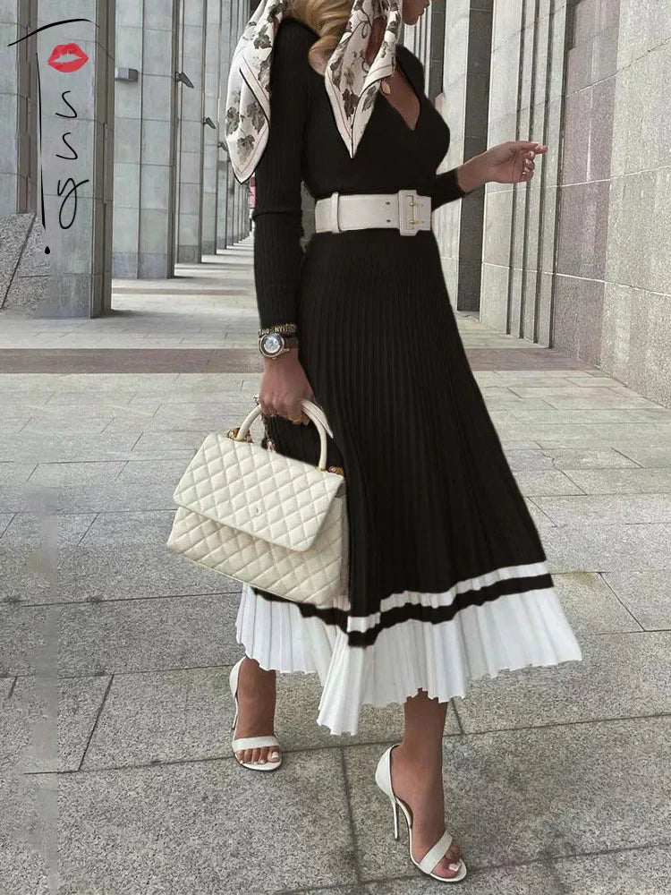 Ribbed V-Neck Knit Maxi Dress