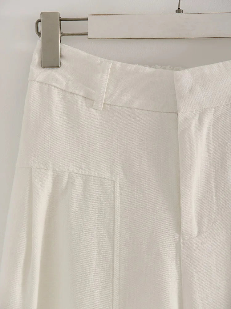 High Waist Cotton-Linen Wide Leg Pants
