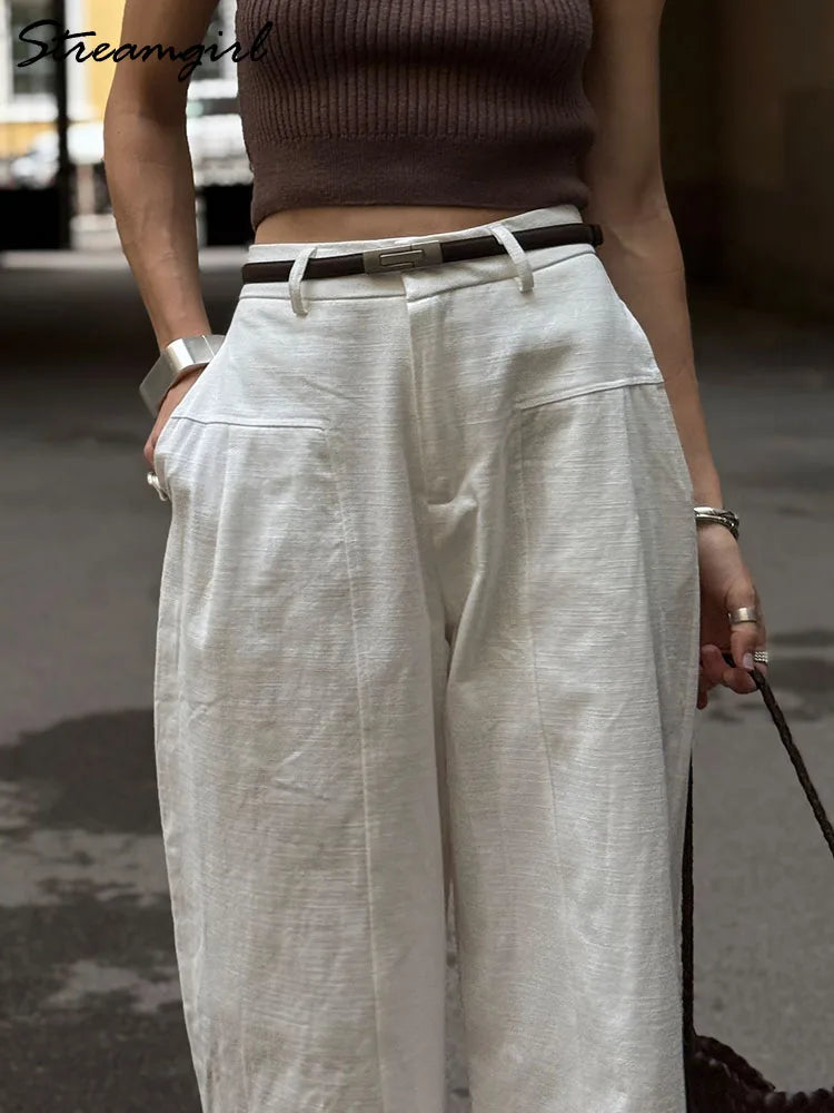 High Waist Cotton-Linen Wide Leg Pants