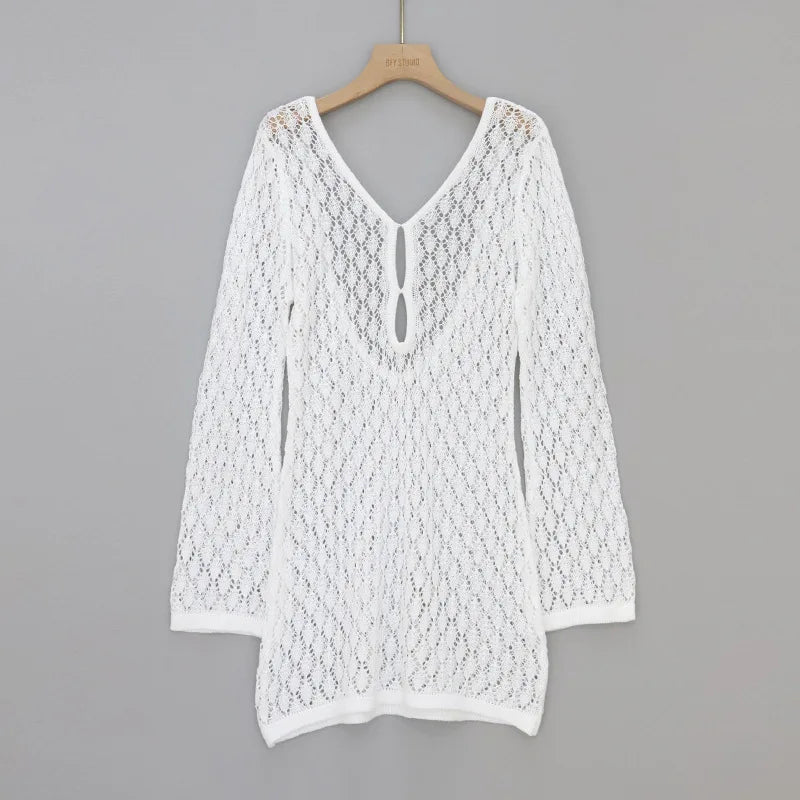 Hollow Knit Plaid Mini Dress