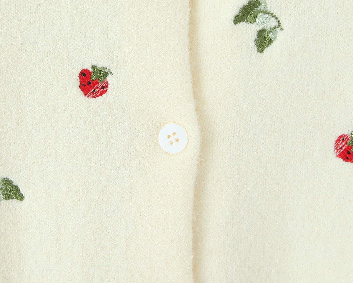 Cherry Embroidered Knit Cardigan