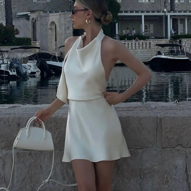 White Satin Backless A-Line Dress