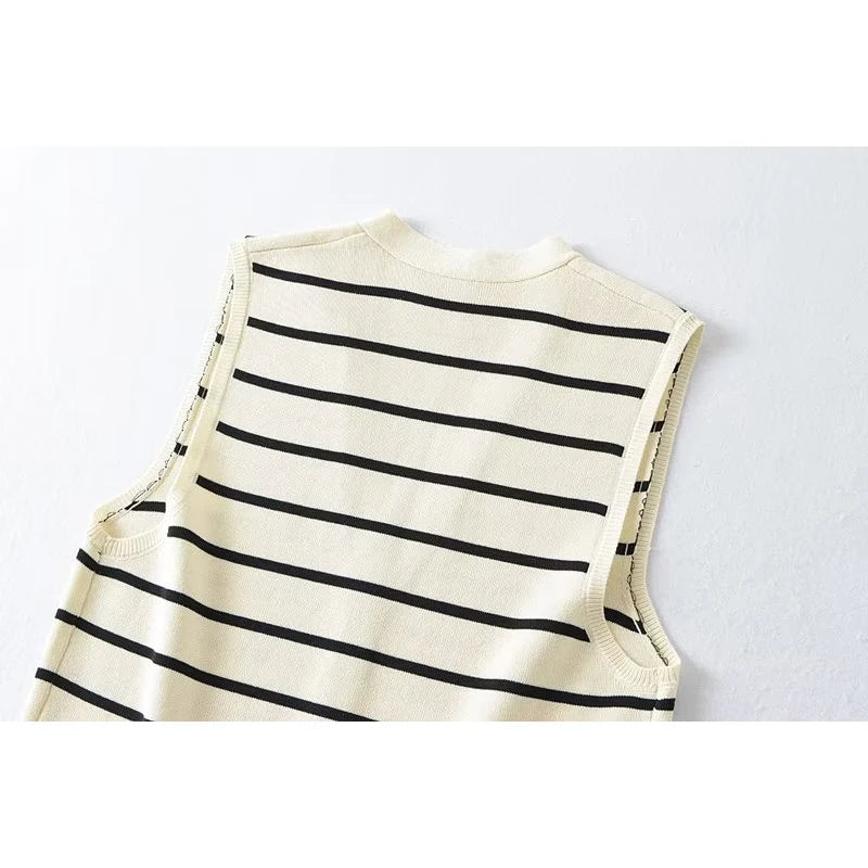 Striped Single-Breasted Sleeveless Tank Crop