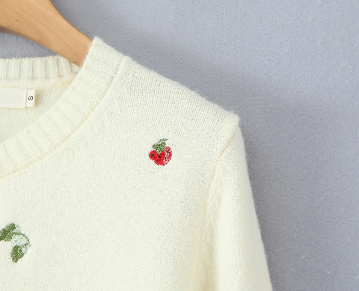 Cherry Embroidered Knit Cardigan