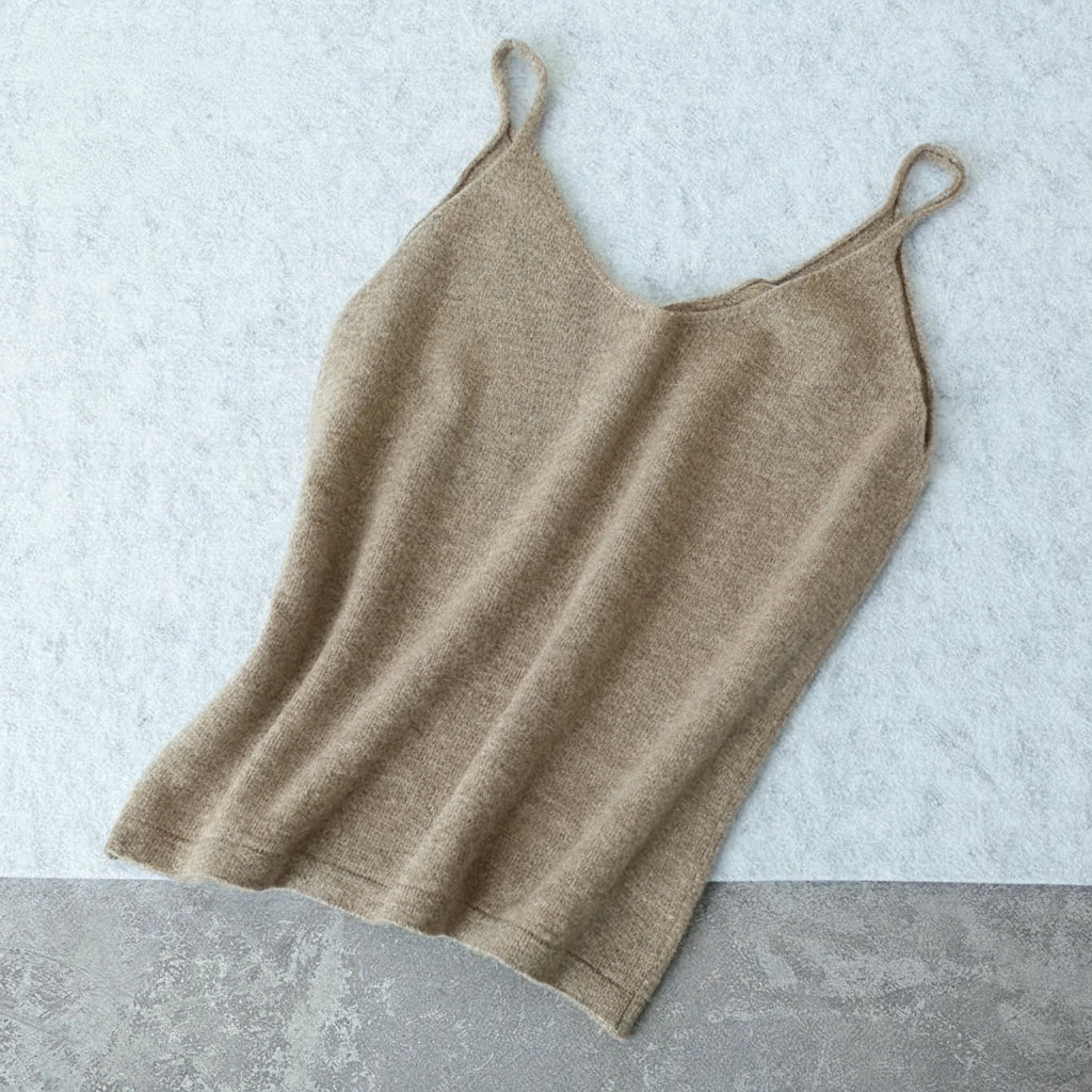 allvariants:: Beige wool tank top on a light gray background with 'YTFidio' branding.