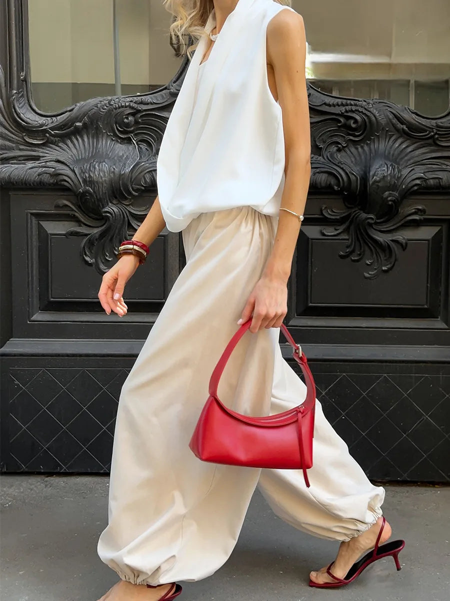 High Waist Wide-Leg Patchwork