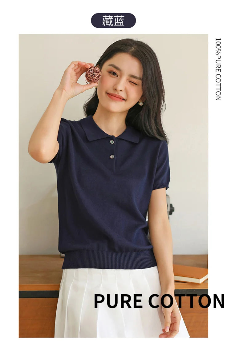 Women’s 100% Cotton Polo Collar Top