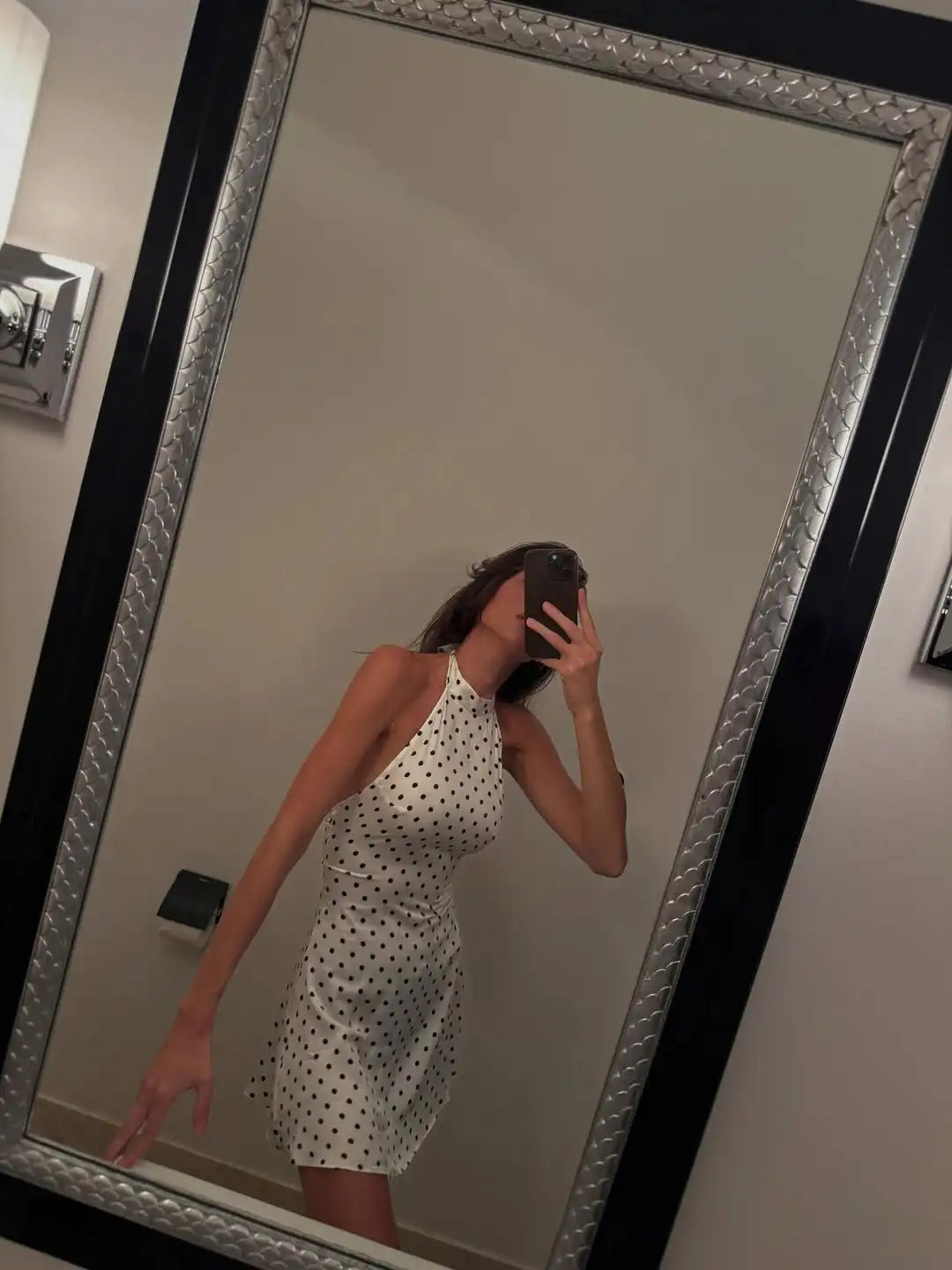 Polka Dot Off-Shoulder Backless Halter Mini Dress