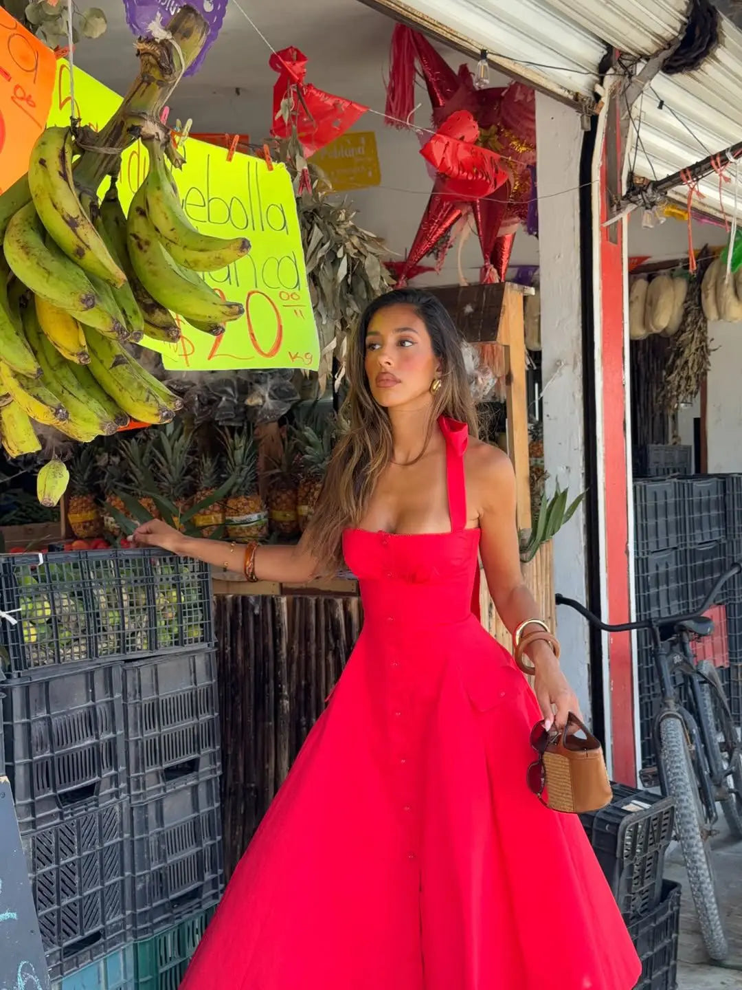 Floral Halter Backless A-Line Midi Dress