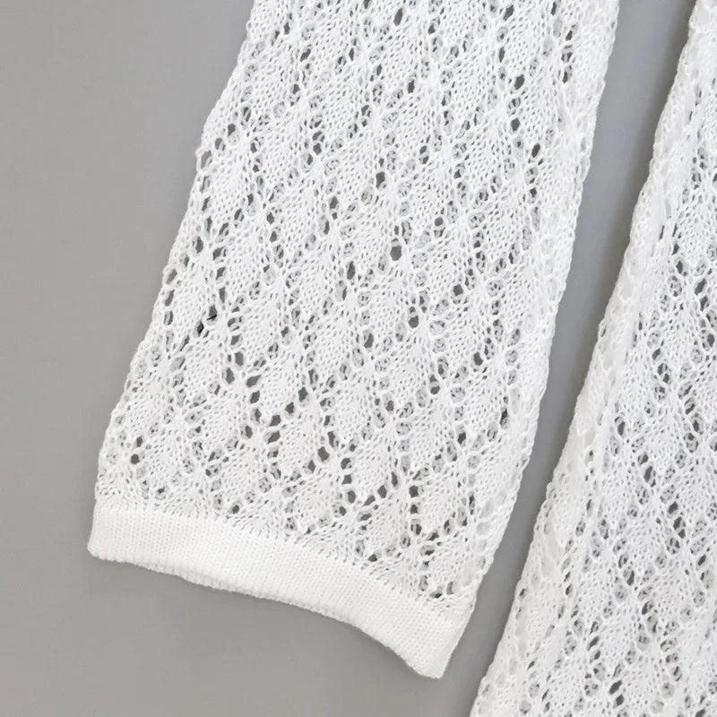 Hollow Knit Plaid Mini Dress