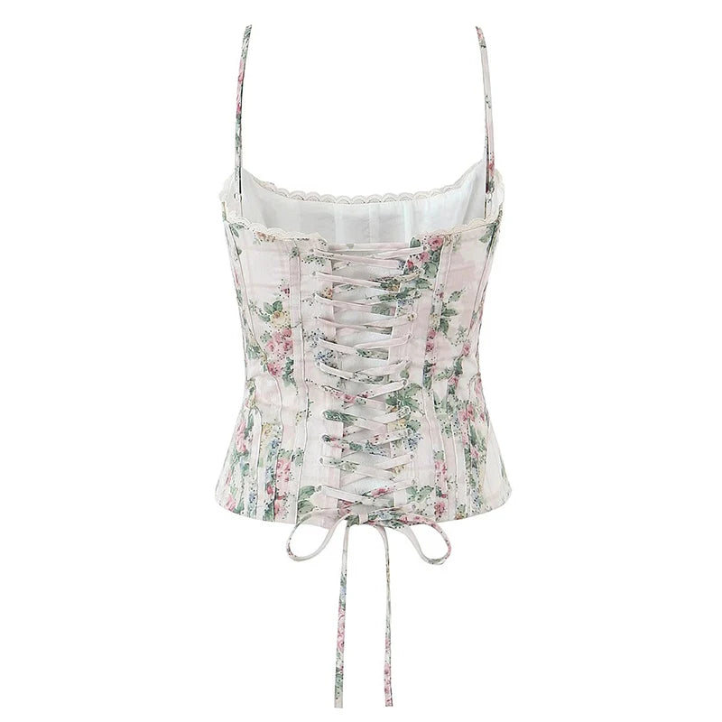 cream::Floral corset top on a white background