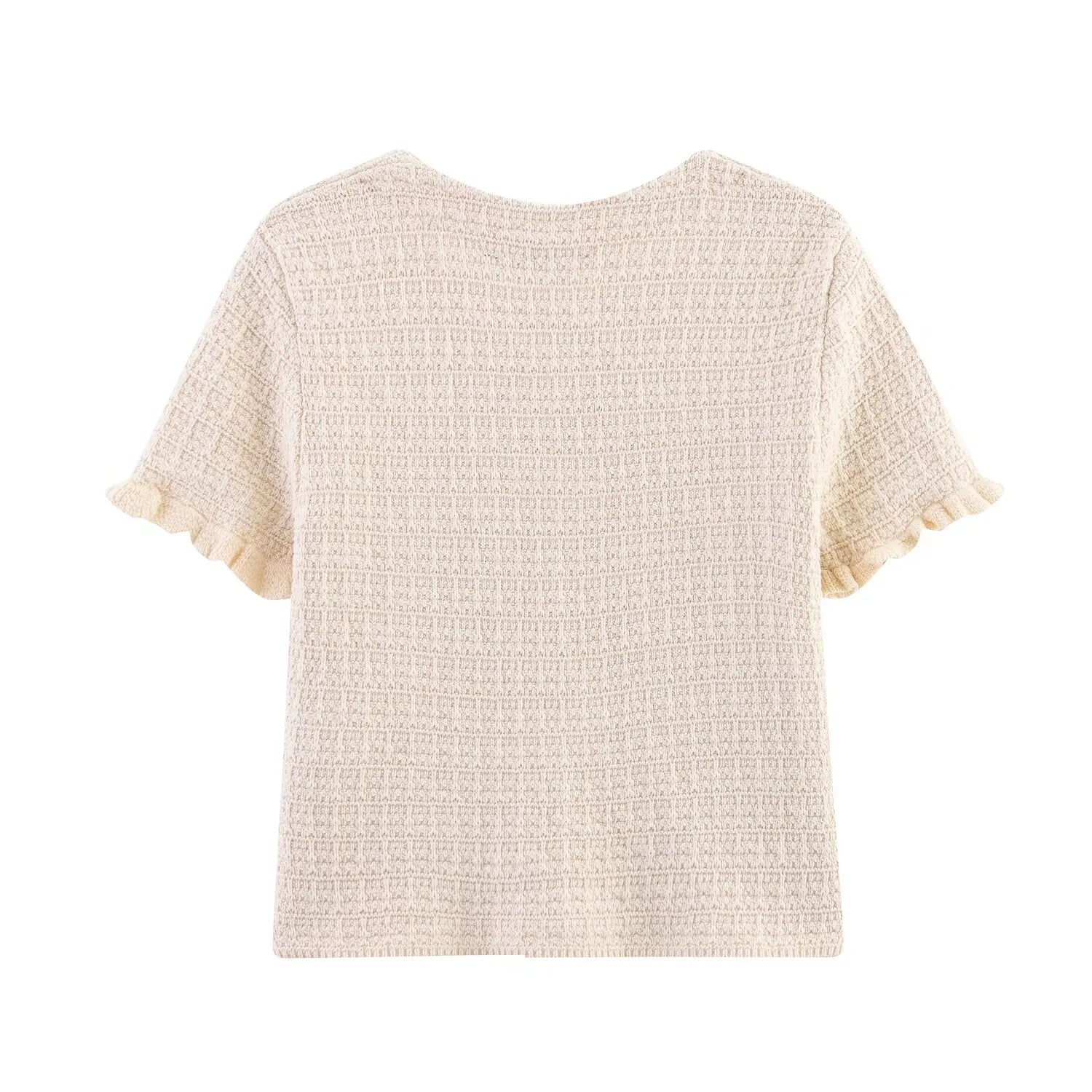 Short-Sleeve Knit Button Cardigan