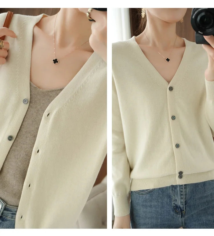 Women’s Cotton V-Neck Cropped Cardigan