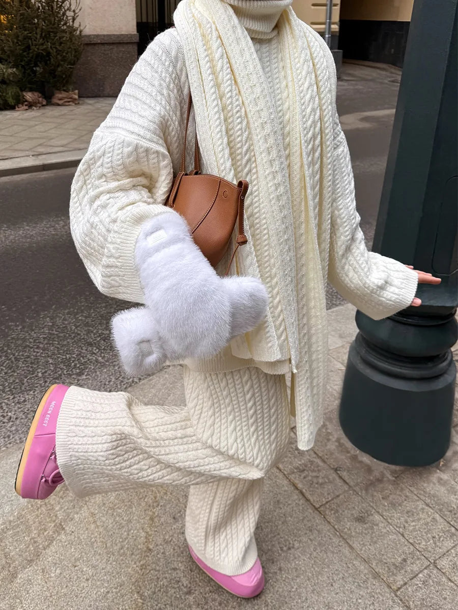 Ribbed Turtleneck Knit Set