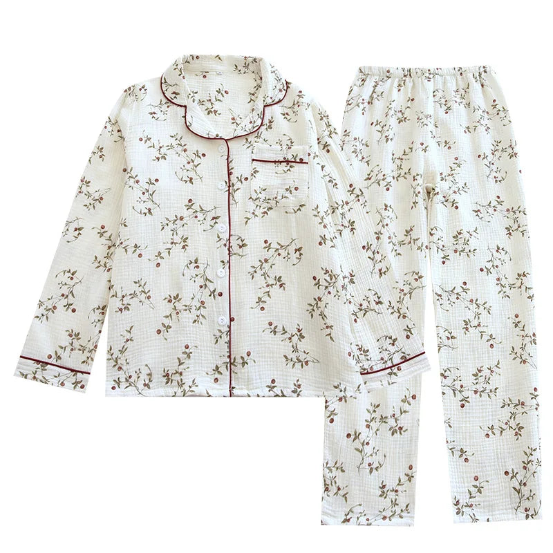 White:: Floral pajama set on a white background