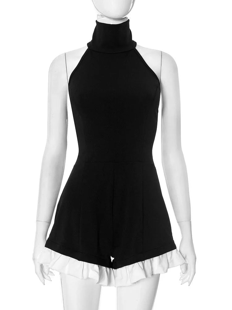 Off-Shoulder Ruffled Patchwork Romper