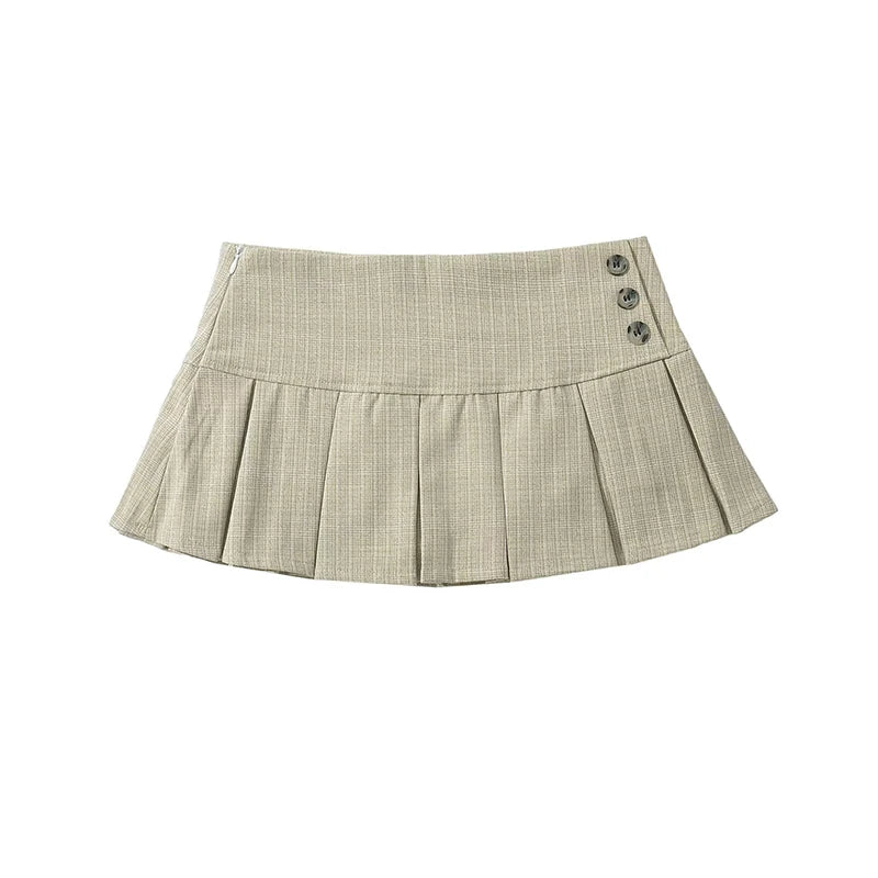 Retro Pleated Low-Waist Mini Skirt