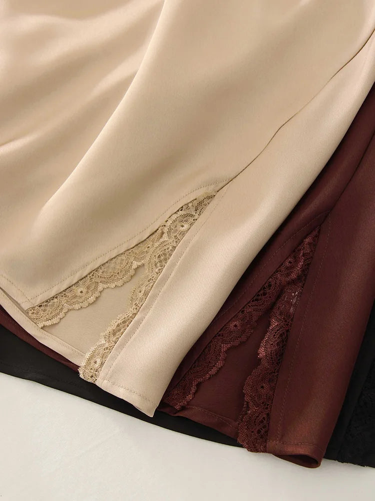 Lace Patchwork Satin Mini Skirt