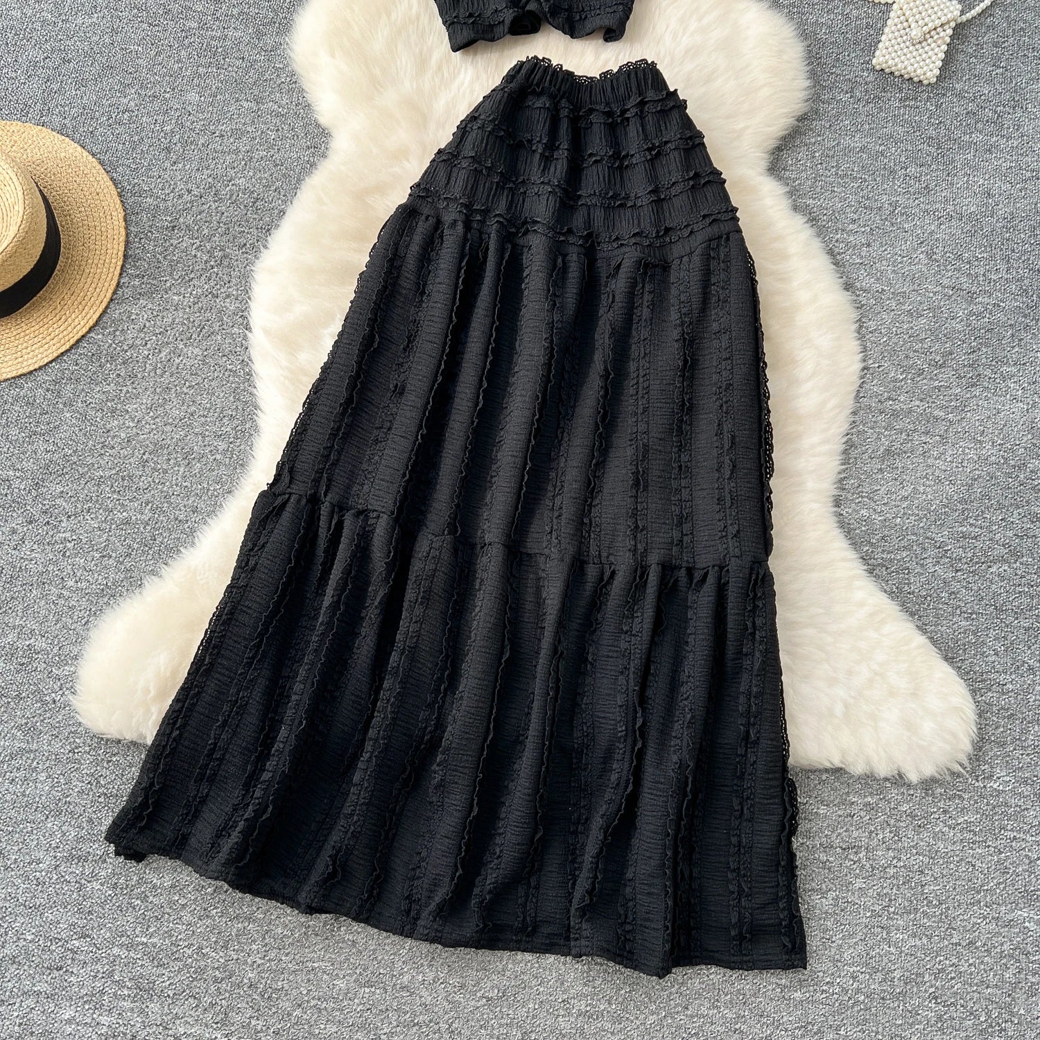 Women’s Casual Beach Two-Piece Set – Button-Front Camisole & A-Line Skirt