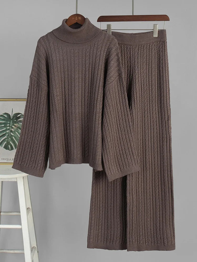 Ribbed Turtleneck Knit Set