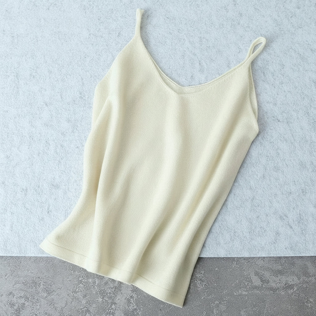 allvariants:: Beige wool camisole on a light gray background with 'YTFidio' branding.