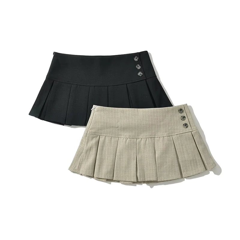 Retro Pleated Low-Waist Mini Skirt