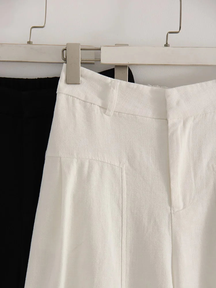 High Waist Cotton-Linen Wide Leg Pants