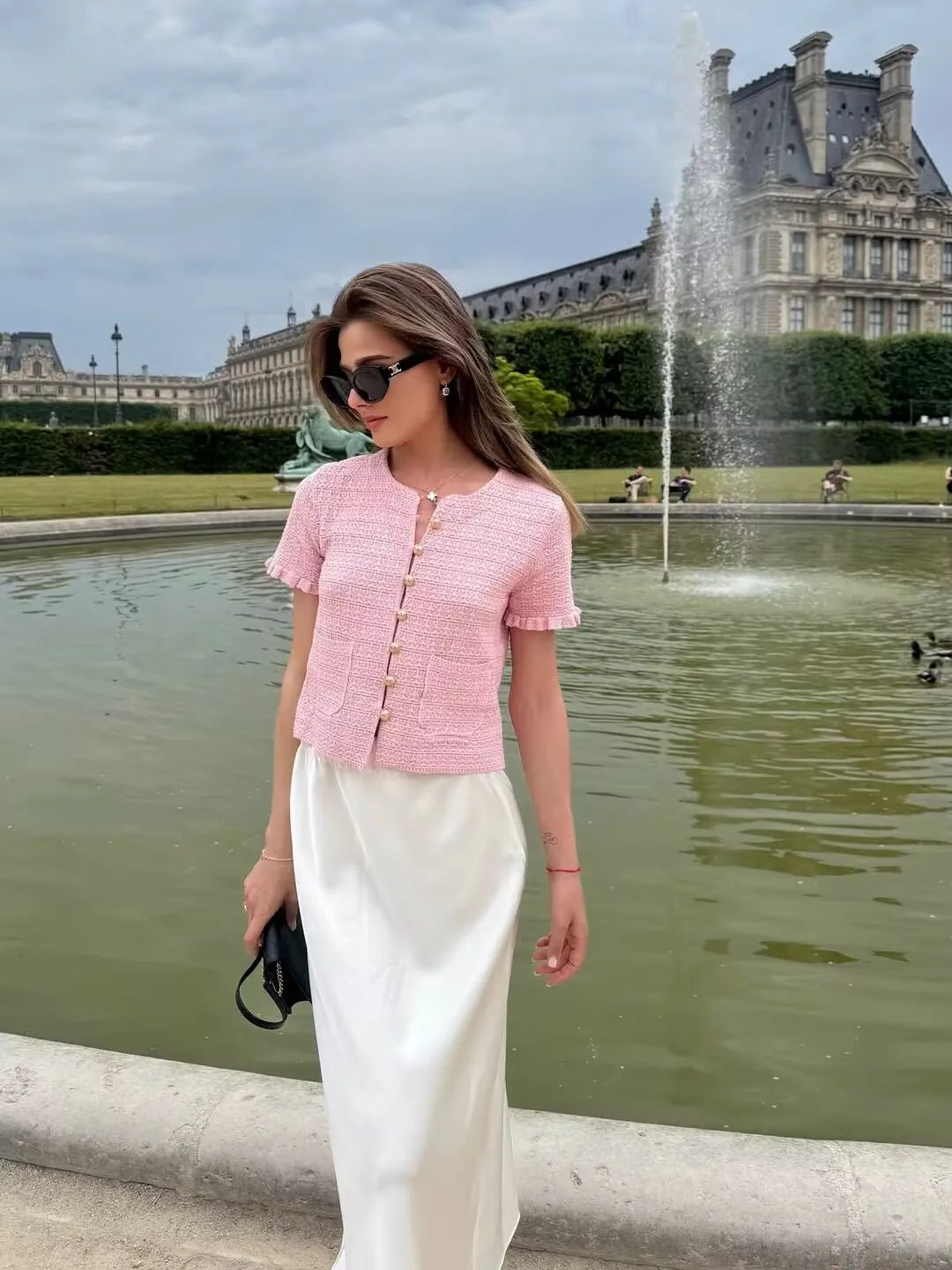 Short-Sleeve Knit Button Cardigan