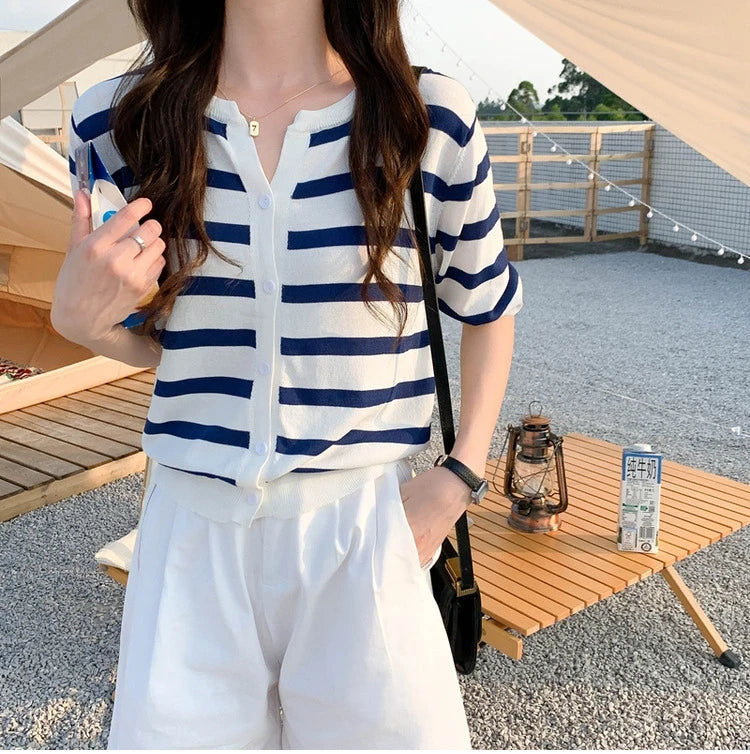 Striped V-Neck Cardigan