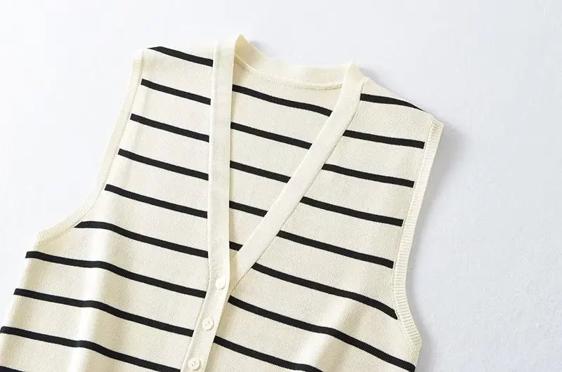 Striped Single-Breasted Sleeveless Tank Crop