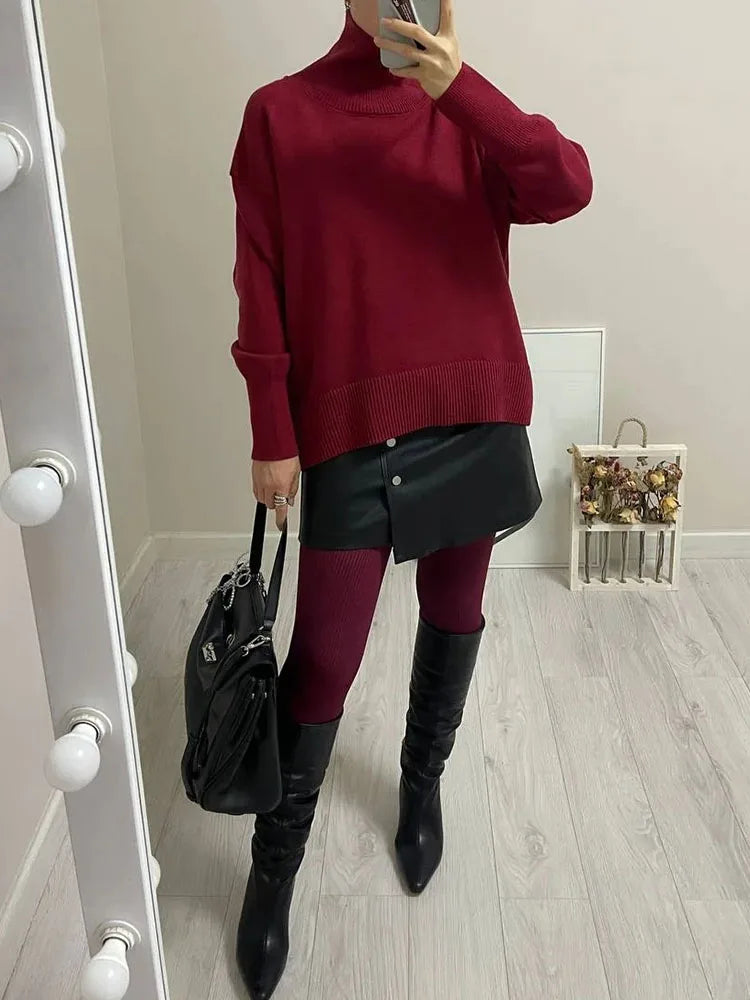 Loose Turtleneck Knit Sweater