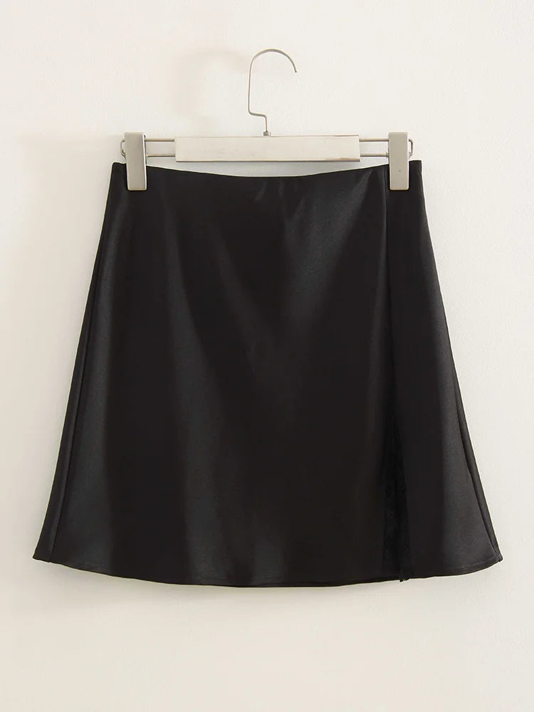 Lace Patchwork Satin Mini Skirt