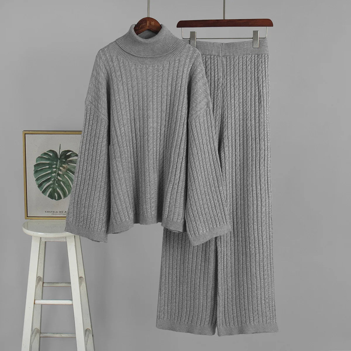 Ribbed Turtleneck Knit Set