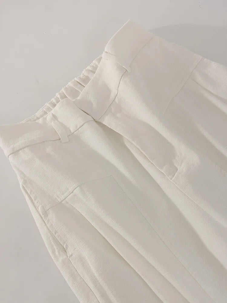 High Waist Cotton-Linen Wide Leg Pants