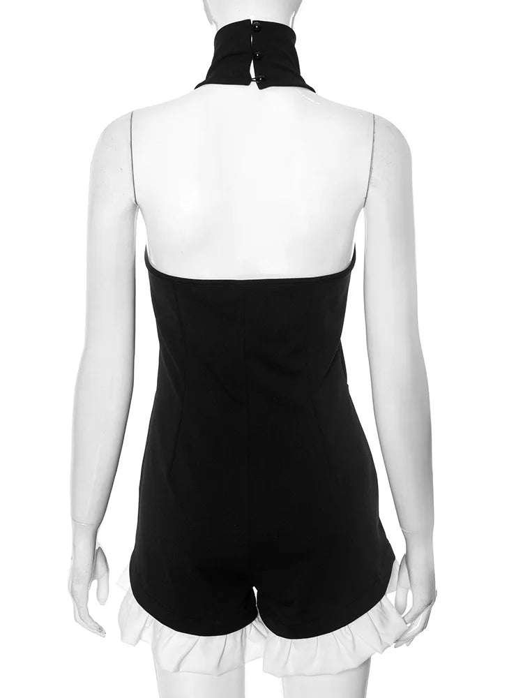 Off-Shoulder Ruffled Patchwork Romper