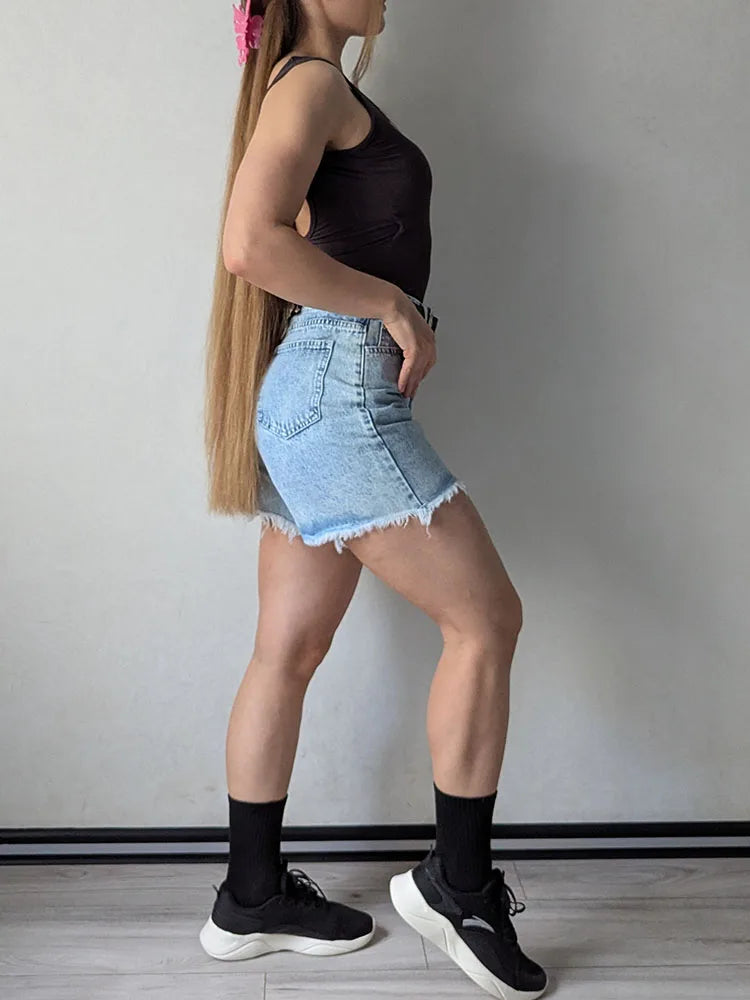 High Waist Blue Denim Shorts