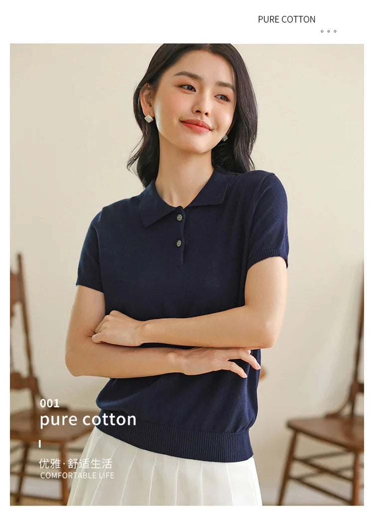 Women’s 100% Cotton Polo Collar Top