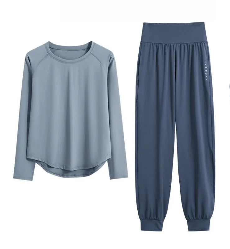 Two-Piece Yoga Set Long Sleeve Top & High Waist Pants