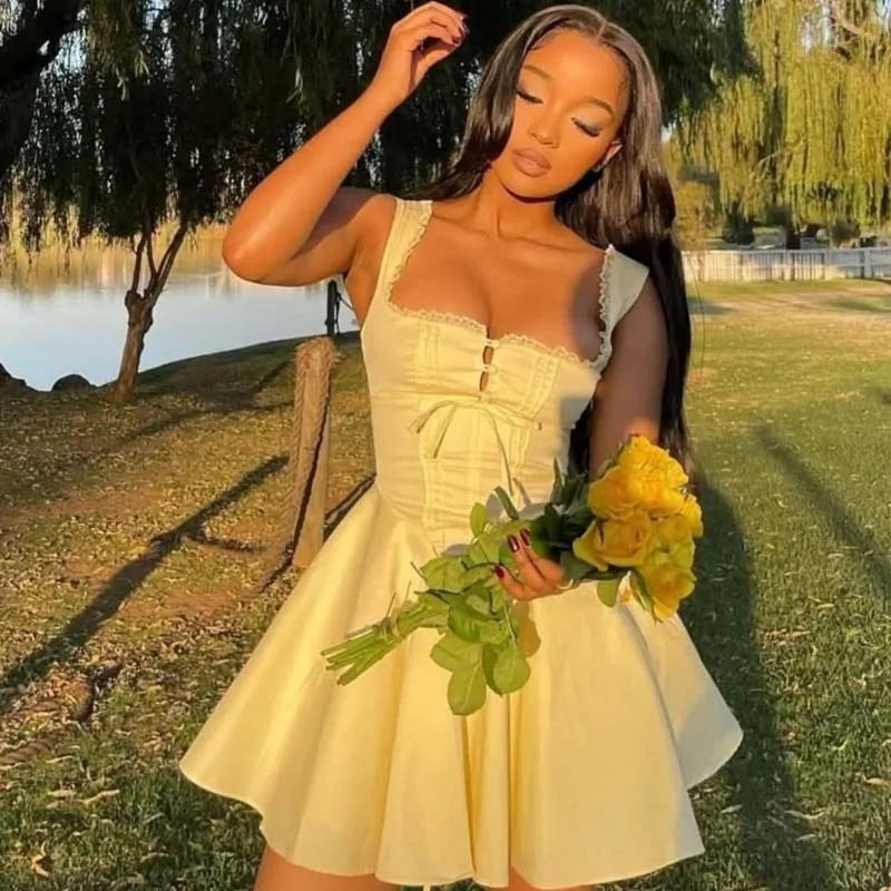 Blue A-Line Lace-Up Mini Dress