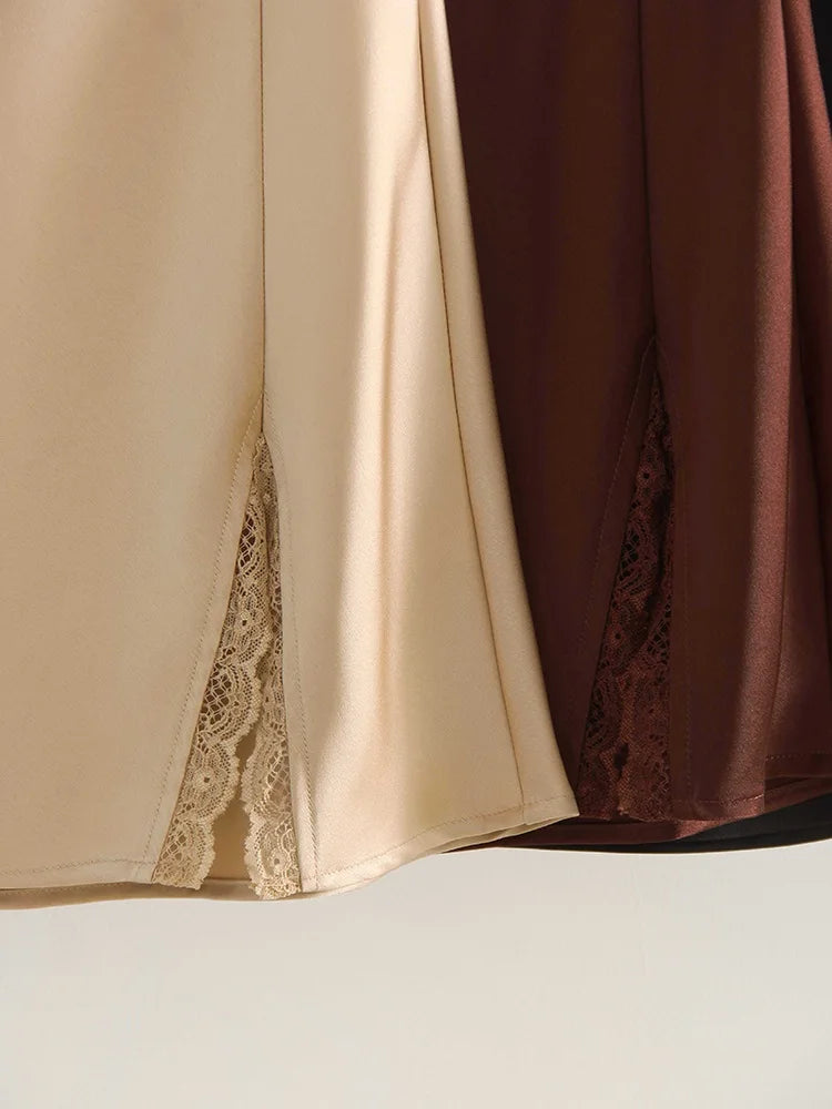 Lace Patchwork Satin Mini Skirt