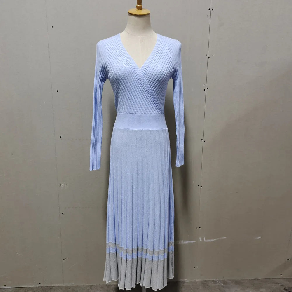 Ribbed V-Neck Knit Maxi Dress