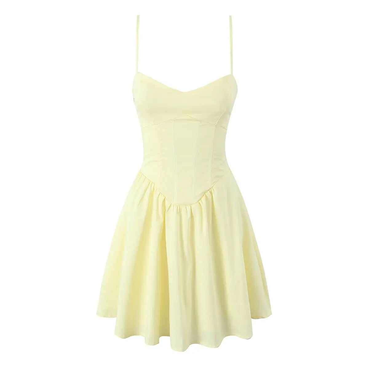 Yellow Fit-and-Flare Fishbone Waist Mini Dress