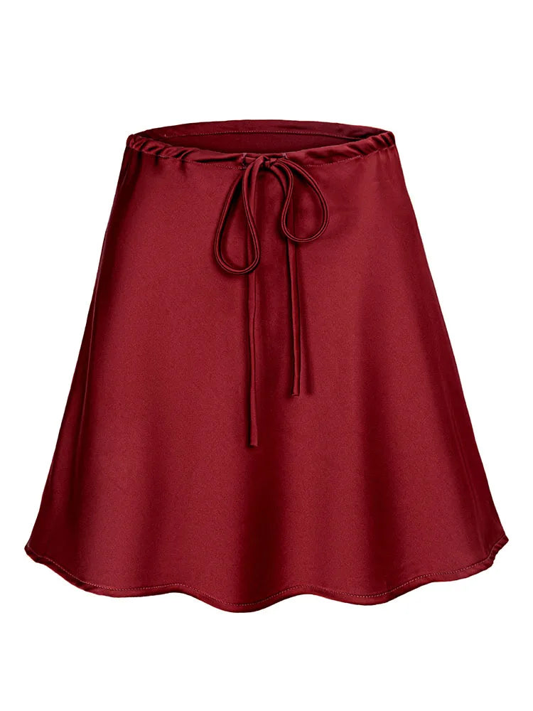 High Waist Drawstring Satin Mini Skirt Summer