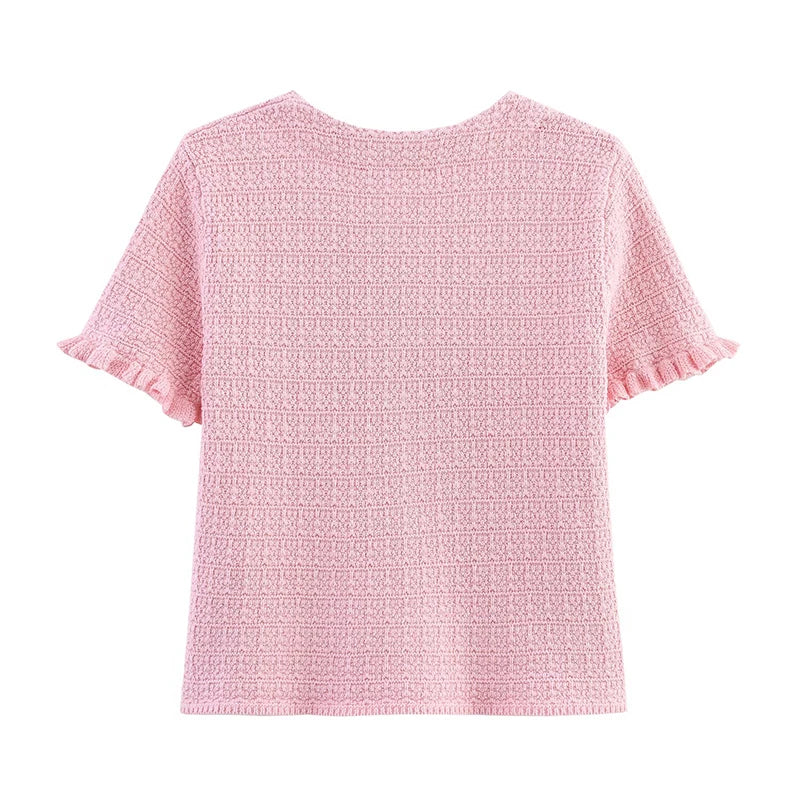 Short-Sleeve Knit Button Cardigan