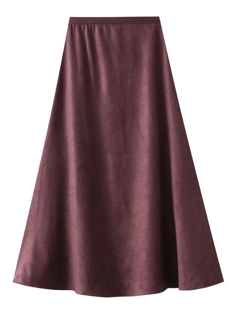 High Waist Suede A-Line Skirt
