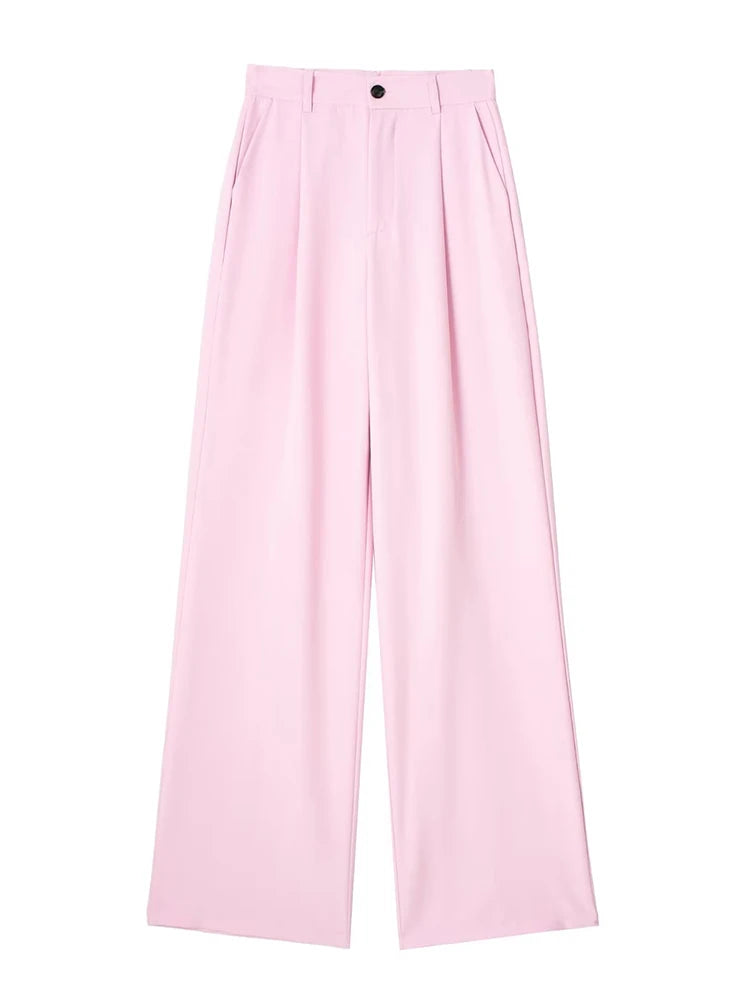 High Waist Front-Pleat Straight-Leg Trousers for Women